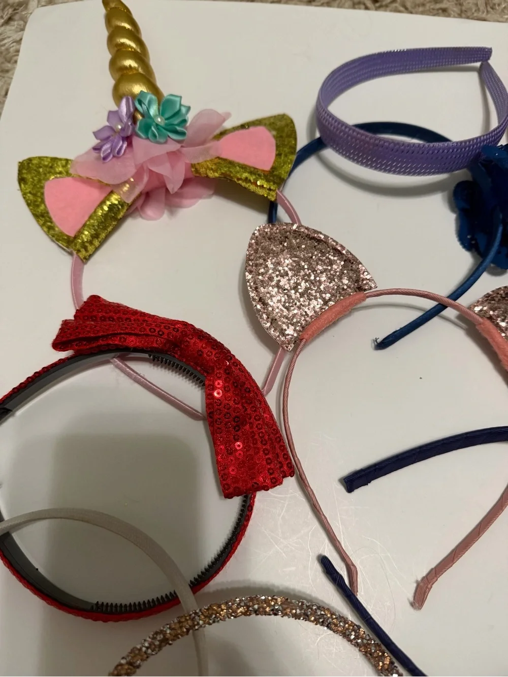 Head bands large lot variety of colors sparkly unicorn etc